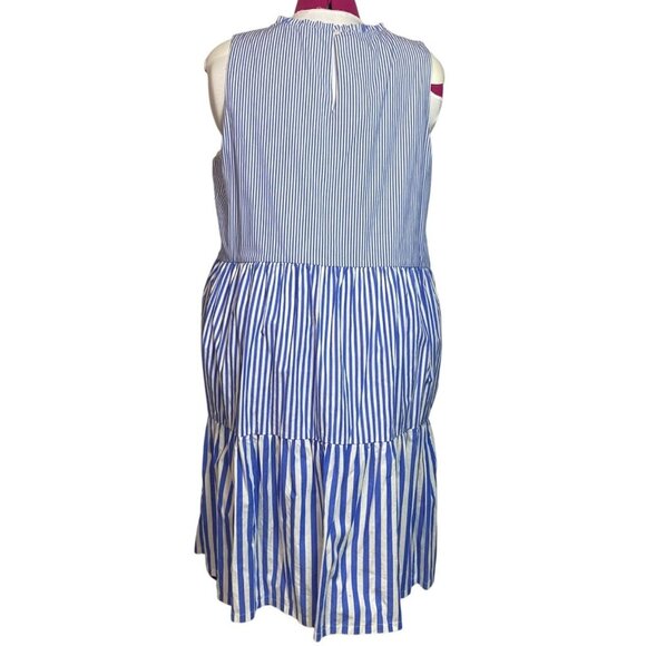 J Crew Striped Blue & White Sleeveless Tiered Dress Size 16 Cotton Blend - Picture 2 of 10